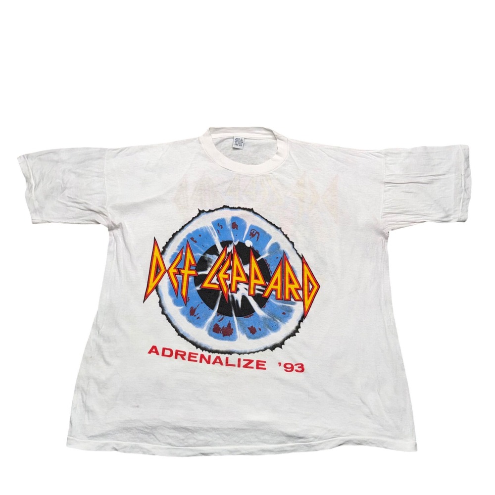 Def Leppard T-Shirt Mens Free Size White Good Adrenalize 93 Vintage Band Tee